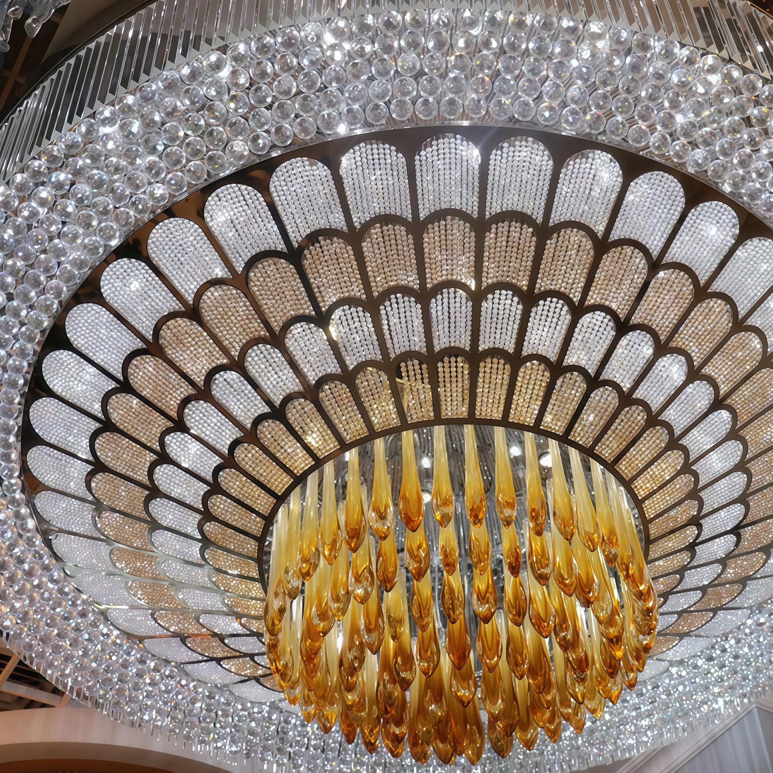 JYLIGHTING Luxury Ornate Round Tiered Crystal Ceiling Lamp, Custom Steel‑Framed Decorative Light for Banquet Hall and High‑End Venue Projects