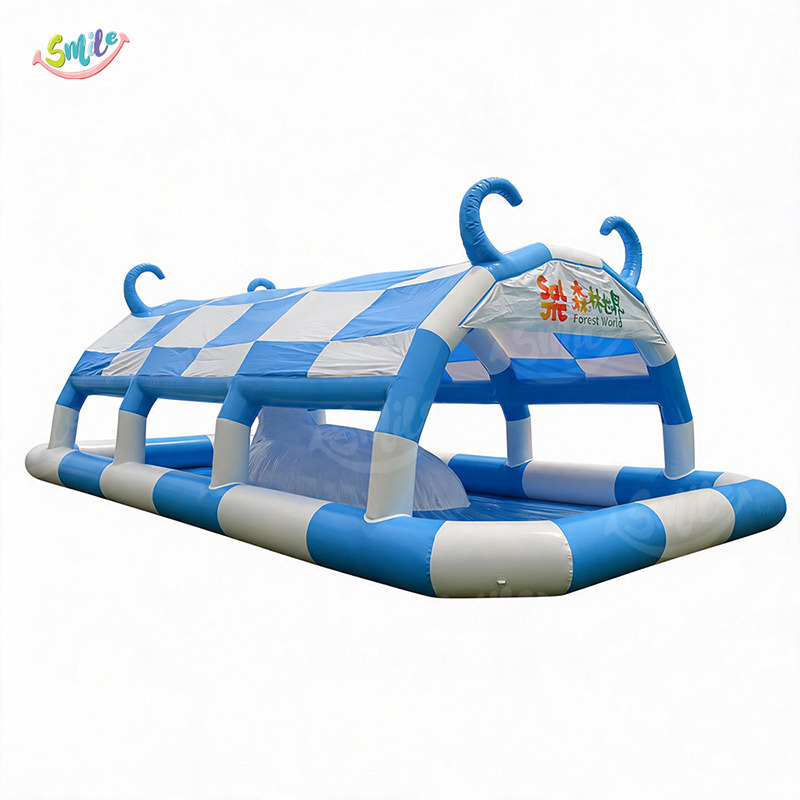Blue White Checkered Inflatable Pool With Canopy PVC Inflatable Swimming Pool Sun Shade For Kids Outdoor Water Play Ball Pit