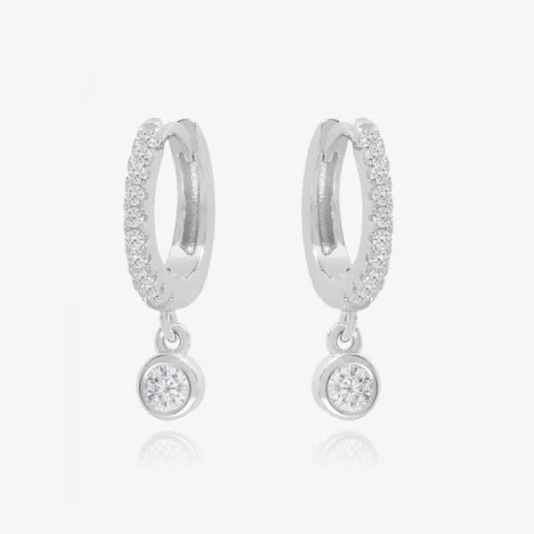18K plaqué en or S925 argent Mini Huggies Single Bezel Hoops pierre Boucles d'oreilles pour femmes