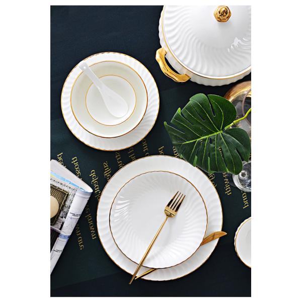 Gold line White Bone china embossed tableware Wedding Ceramic charger plate Dinner plate dish bowl mug coffee cup freely
