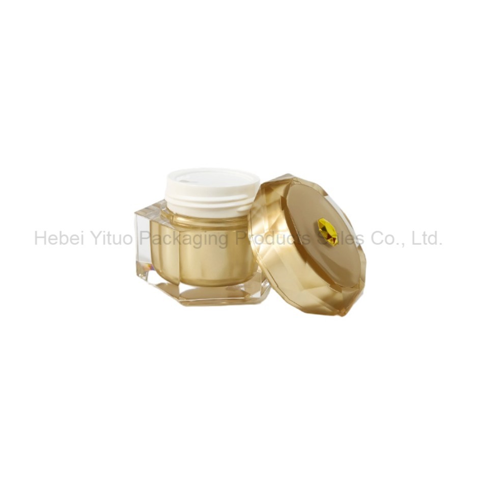 Hexagonal Clear Acrylic Cream Jar — Luxury Gold Lid Design