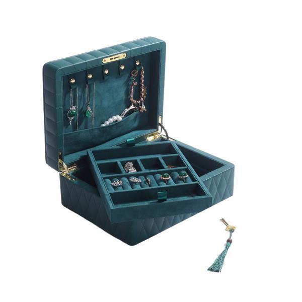 Multifunction Diamond Grain Jewelry Storage Box Leather Jewelry Organizer With Tassel