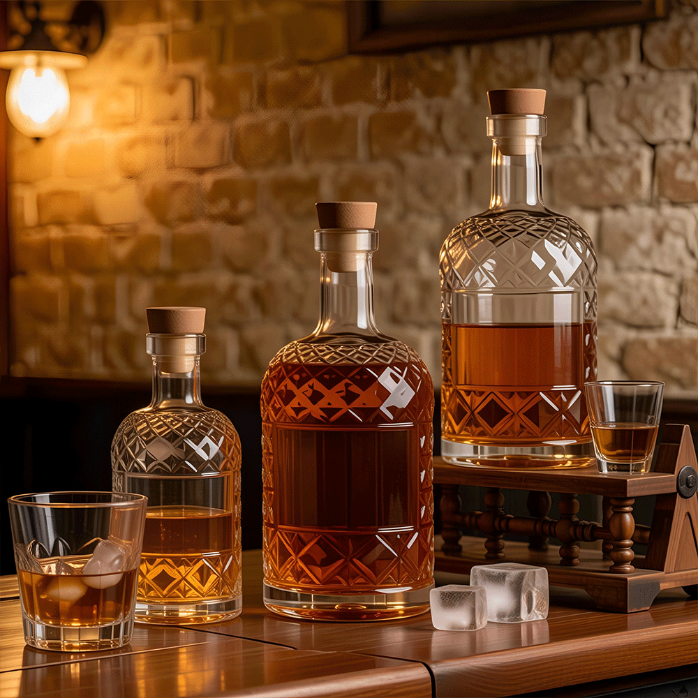 700ml Diamond Pattern Glass Liquor Bottle Heavy Base Whiskey Glass Decanter For Brandy Spirits