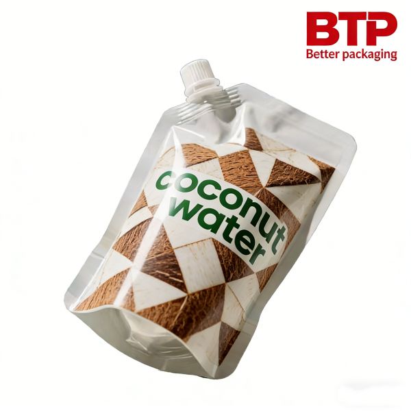 Retail-Ready Food Grade Printed Spout Pouches with Custom Logo for Coconut Water Fruit Juices Supermarket Display (PE Material)
