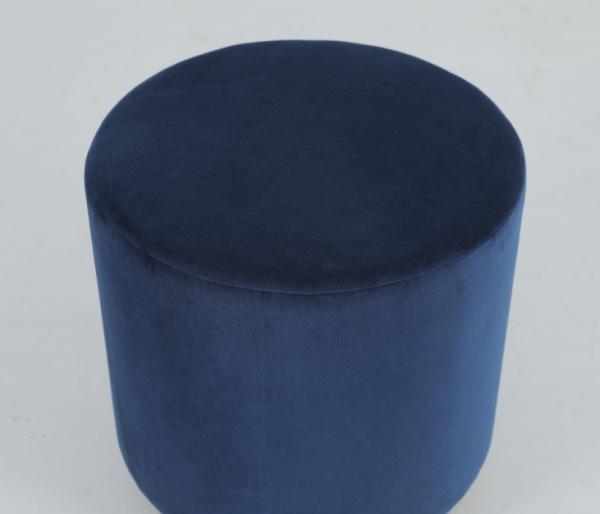 COM Fabric Upholstered Round Stool Antique Brass Recessed Base