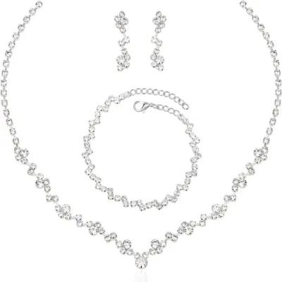 Rhodium Plated 925 Sterling Silver Jewelry Set 18 Inches Chain Length Silver Dangle Earrings