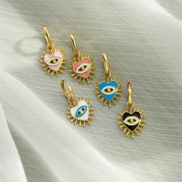 Сердце кристаллических ювелирных изделий золота эмали 14k турецкое формирует серьги обруча дурного глаза