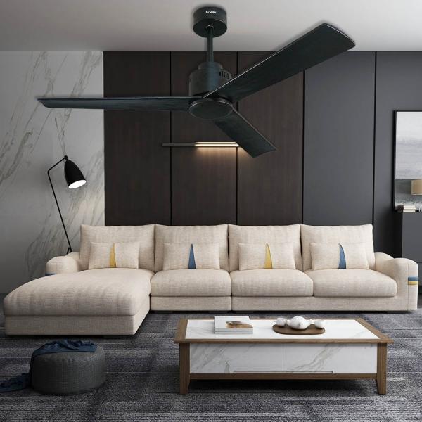 Grande ventilador de teto de fluxo de ar com lâminas de madeira curvada sem feridas e tecnologia inteligente