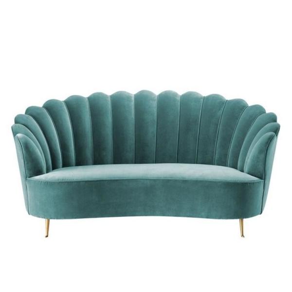 French class 2 seat lounge birch wood blue velvet fabric stainless steel leg luxury for wedding event living room