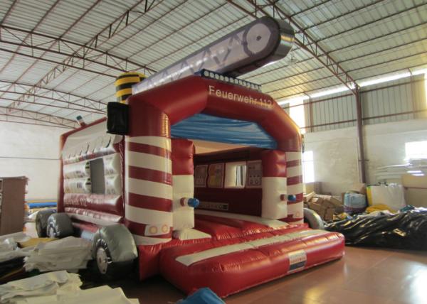 Firetruck Commercial Bounce House Quadruple Stitching  , Inflatable Jumping Castle 5 X 6m