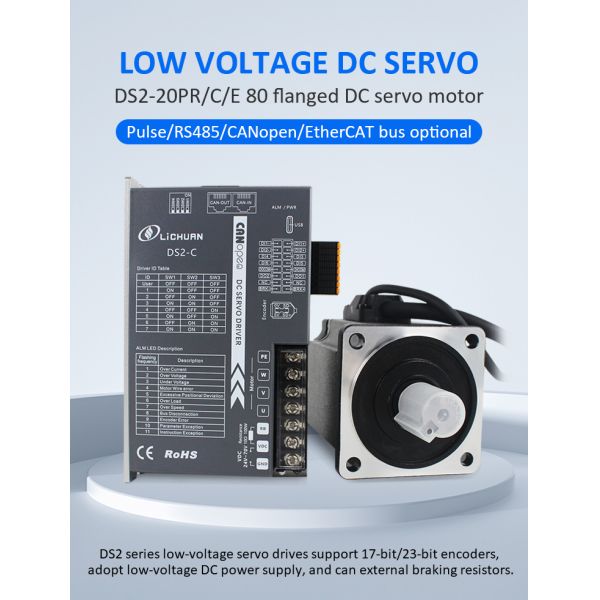 Lichuan DC Servo Motor Drivers Kit DS2-20P/R/C/E Low Voltage 2.4N.m 750W 48V 19A 3000RPM IP65