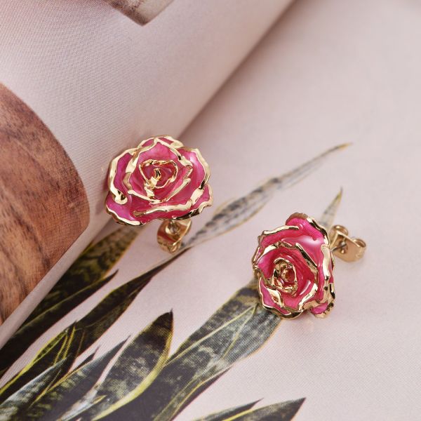 Gold Dipped Rose Earrings Roses Blue Rose Eternal Decoration