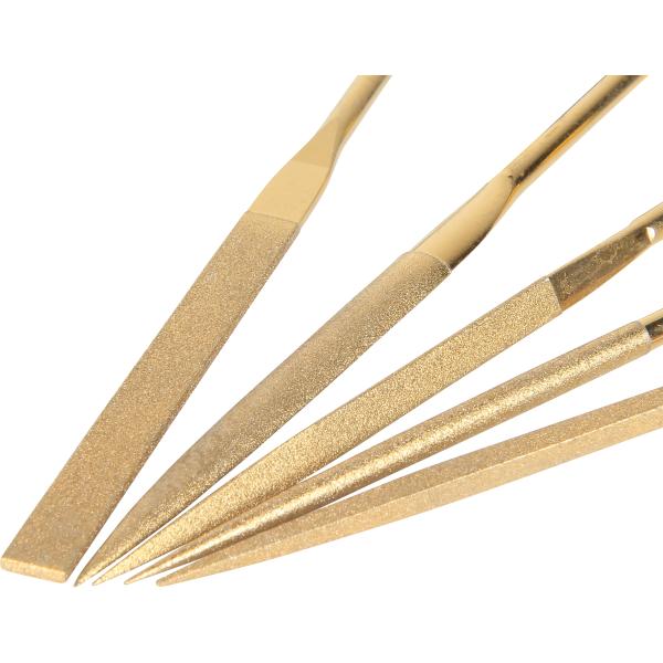 Gloden Color 5 PCS Diamond File Set 4mm Shank Diamete 160mm Total Length For Jewelry Carving
