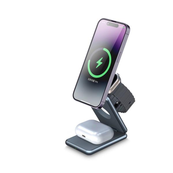 2024 Folding Aluminum Alloy Wireless Charging Pad for Smart Watches Earphones and Cellphones