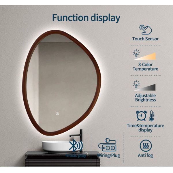Walnut Color Wood Frame LED Mirror Illuminated Bathroom Decorative Mirror