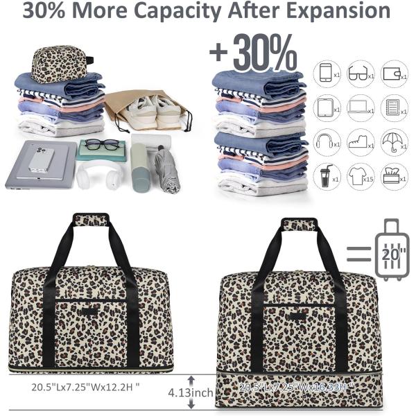 Leopard Expandable Large Weekender Overnight Waterproof Carry on Shoulder Tote Travel Bag ith Toiletry Bag