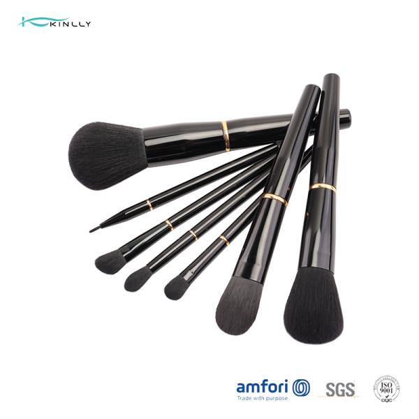 Sistema de cepillo sintético del tamaño del viaje del pelo de la manija del metal 7pcs con la virola de aluminio