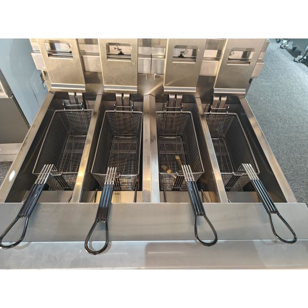 OFE-H413 Auto Lift 4 Pots 4 Baskets Digital Computer Panel With Oil Filter System 28kw Electric&Gas Open Deep Fryer