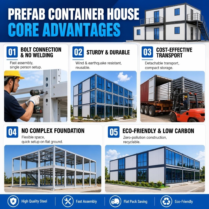 Fast Assembly Modular Prefab Container House for Construction Site Office Dormitory Temporary Living Solution