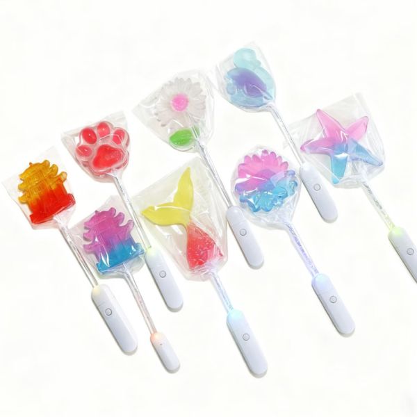 Sugar Free Lollipop Candy Assorted Shape Hard Candy Luminous Stick Candy Toy