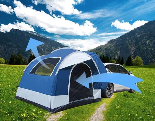 250*250*200CM PU2000MM Coated Polyester 210D 2 Doors SUV Camping Tent With Fiberglass Poles And Mesh Windows