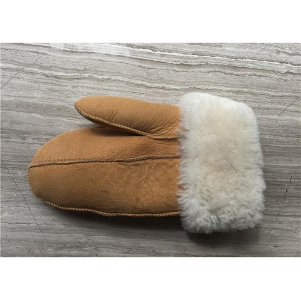 Women Hand Sewing Warmest Sheepskin Gloves , Suede Leather Mittens
