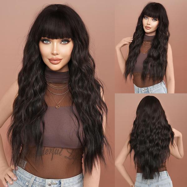 Fashion Long Body Wave Hair Natural Black Synthetic Wigs For Women