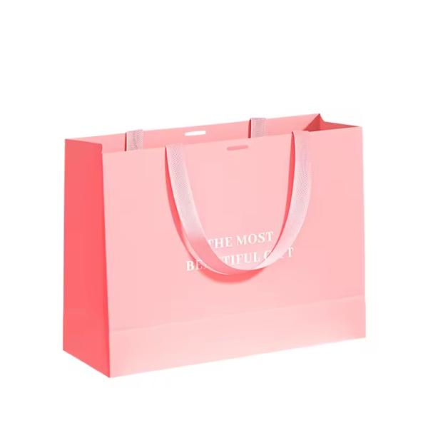 Luxury Ribbon Handle Boutique Shopping Packaging Black Paper Bags With Logo