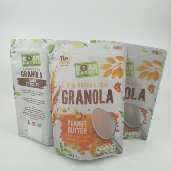 Stand Up Aluminum Foil Resealable Pouches Recyclable Food Packaging