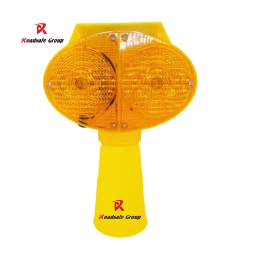 ROADSAFE JSD11 Dual-Color Red/Blue Flashing LED Solar Traffic Warning Lamp – Double-Sided Safety Barricade Light for Traffic Cone
