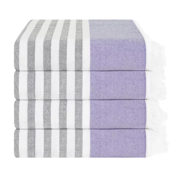 Bohemian 350gsm Beach Towel with Artistic Stripes and Decorative Fringe