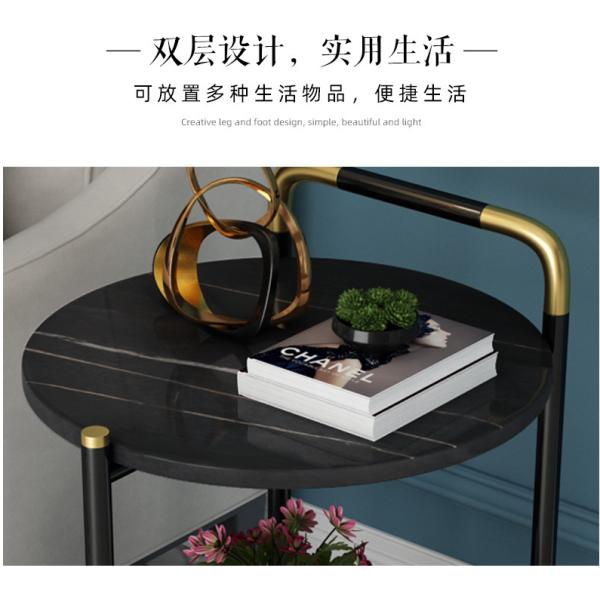 Two Tier Round Marble Coffee Table , Steel Frame Marble Top Tea Table