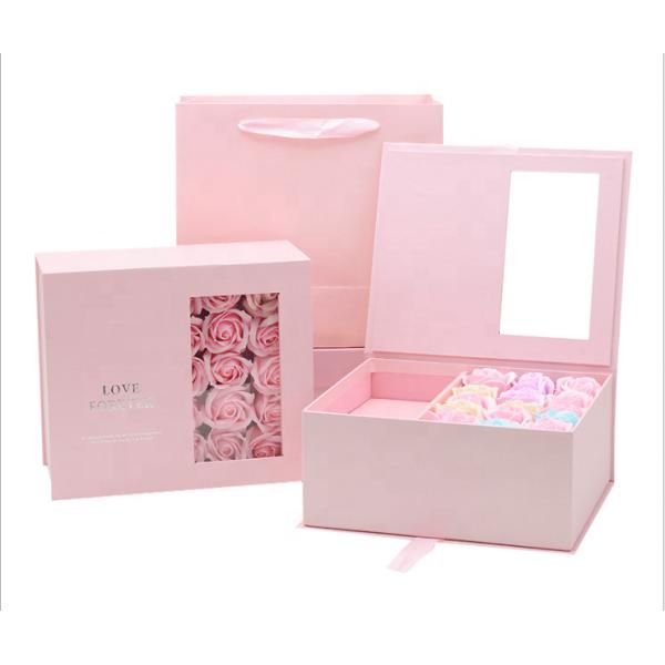 Hot Foil Flower Gift Box Eco Friendly Magnetic Gift Box With Ribbon