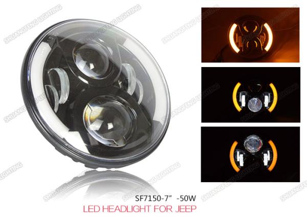 CREE LED Chip Jeep LED Headlights 50W Hi / Lo Beam With White Blue Yellow DRL
