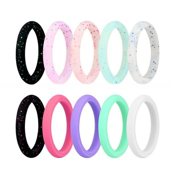 Women's Rubber Silicone Ring Inlay Technology Channel Setting Classic Sparkle Rubber Wedding Band Multi Colors 2.7mm