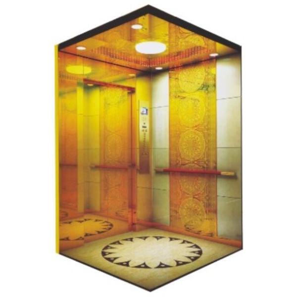 Office Buildings Automatic Passenger Elevator VVVF Drive Golden Mirror Etching