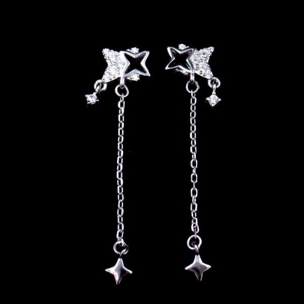 Heart Shape Hanging Earrings CZ Sterling Silver Korean Style Mirror - Polished