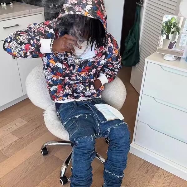 Custom Zipper Full Dtg Print Cartoon Hoodie Streetwear Oversized Zip up French Terry Fashion Casual Hoodies Men