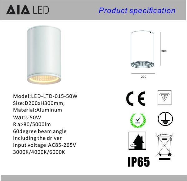 IP65 waterproof outside round DALI dimmable 50W COB LED down light&outdoor LED downligthing