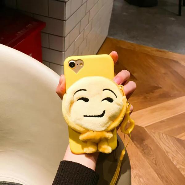Soft TPU Little Yellow Man Expression Pack Coin Earphone Purse Cell Phone Case Bracket For iPhone 7 6s Plus