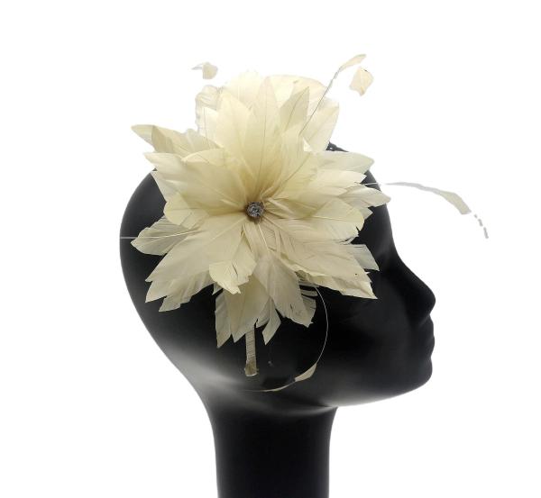 15x30cm Stripped Goose White Feather Fascinator Headdress For Earth Day Occasion