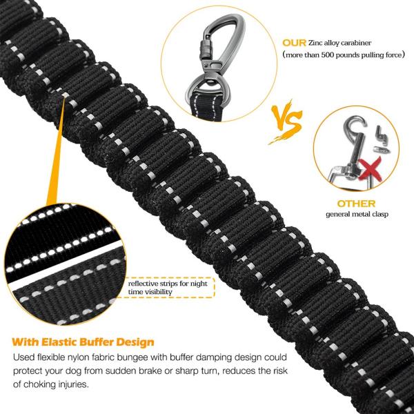 Shock Absorbing Bungee Nylon Dog Leash 2 Padded Traffic Handle Training Pet