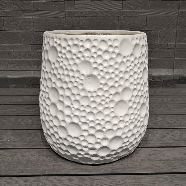 Pebble  Shaped Protrusion Pattern White Clean Cylindrical Shape Fiber Clay Planter