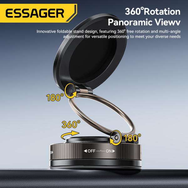 ESSAGER ES-ZJ35 Zinc Alloy Foldable Vacuum Suction Magnetic Car Mobile Phone Holder