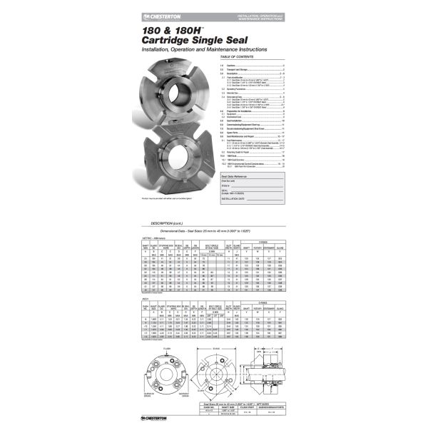 Chesterton 180 Heavy Duty Single Cartridge Mechanical Seal for Slurry Pump