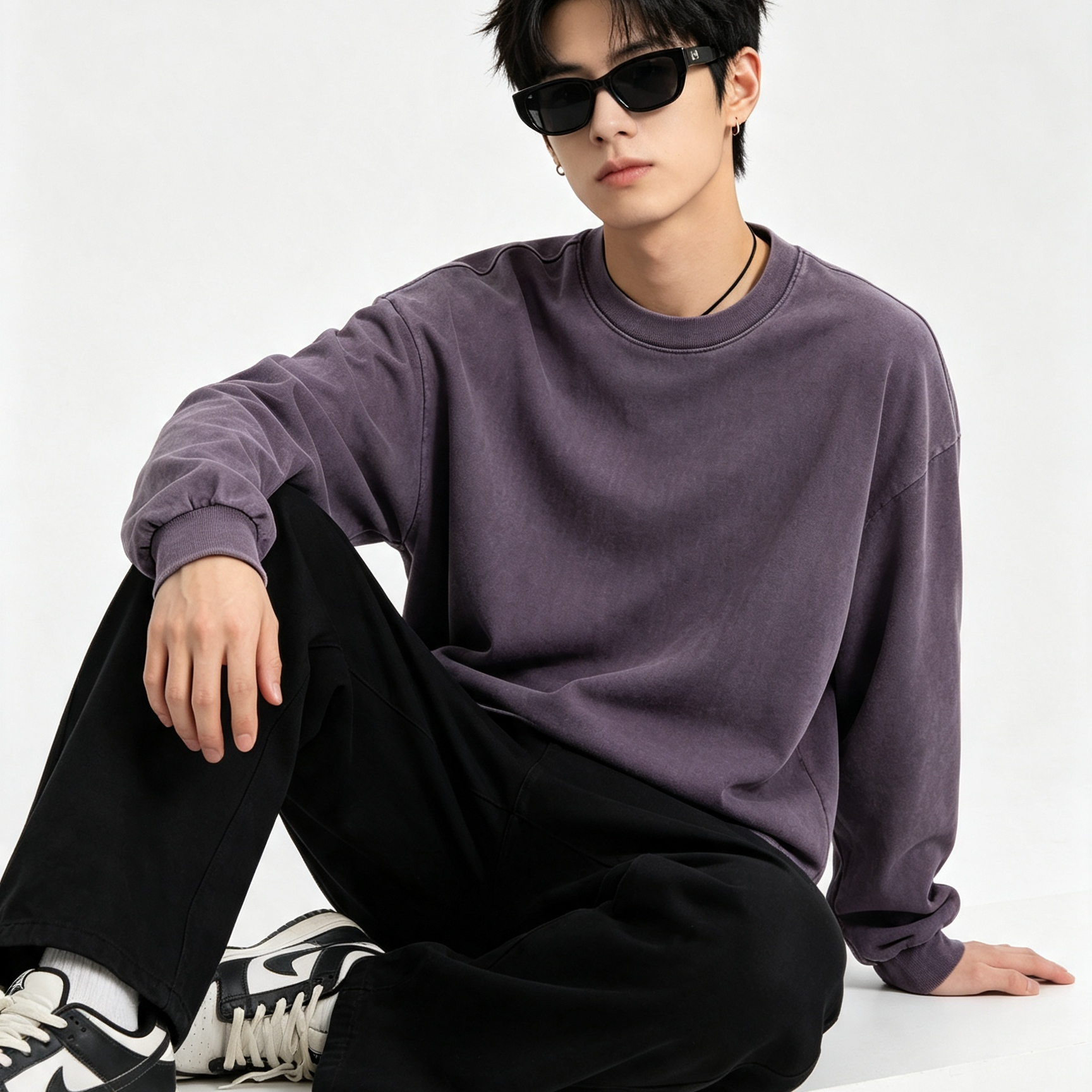 Men’s Loose Fit Cotton Long-Sleeve T-Shirt Casual Crew Neck Streetwear Basic Top