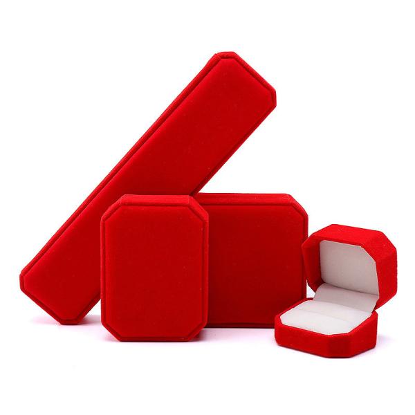elegant handmade red Octagonal Velvet Jewelry Box for Necklace Earrings Bracelet Ring