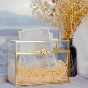 Glass Wedding Card Box With Slot, Clear Card Box Gold Brass Gift Card Storage Box Perfect For Wedding Receptions