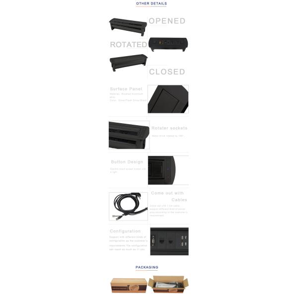 Aluminum Alloy Black Desk Pop Up Media Outlet  For  Conference Meeting Room