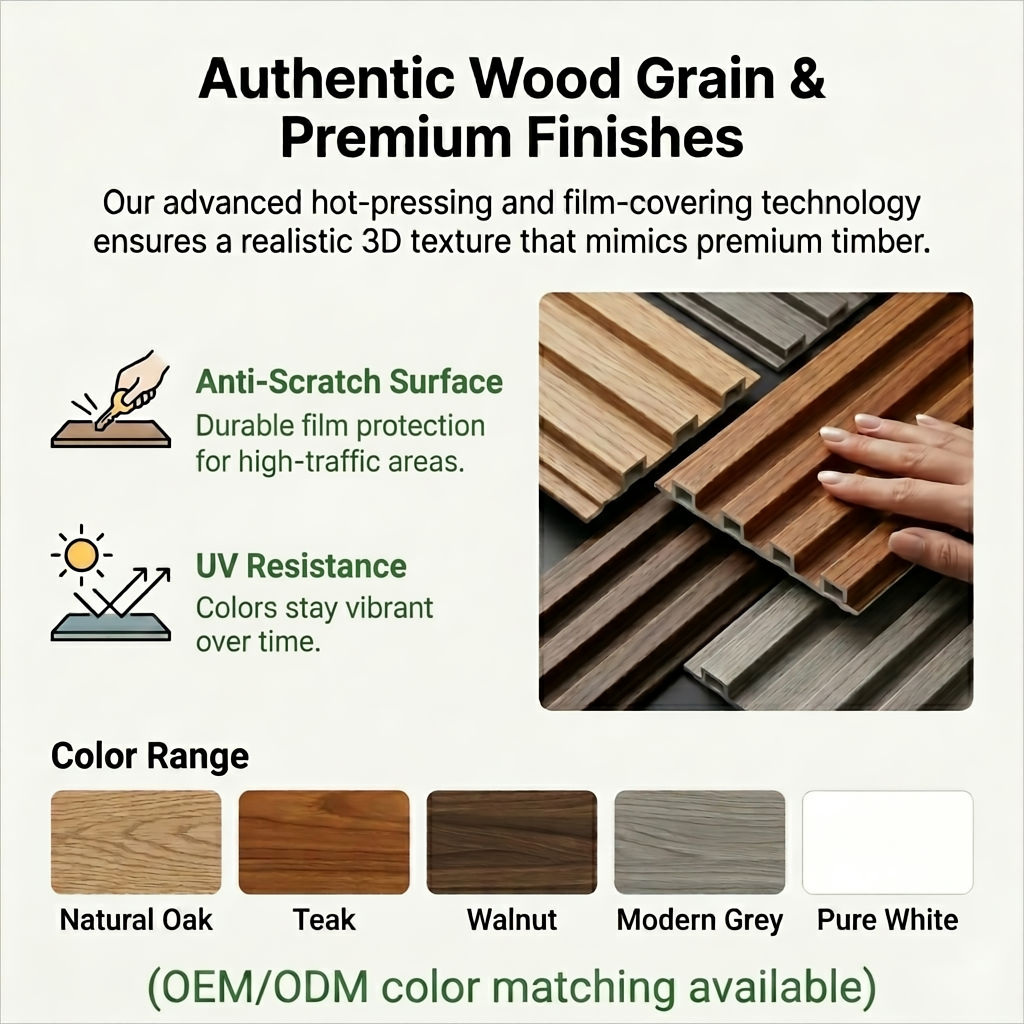 New Arrival WPC Wall Panel Modern Design Wood Texture Wall Cladding Panels for Living Room Bedroom Hotel Villa Decoration